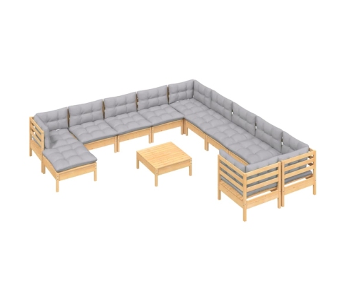 12-Daļīgs Dārza Mēbeļu Komplekts Ar Pelēkiem Matračiem, Priede Vidaxl