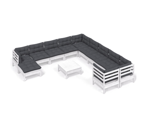 vidaXL 12-daļīgs dārza mēbeļu komplekts ar matračiem, balta priede