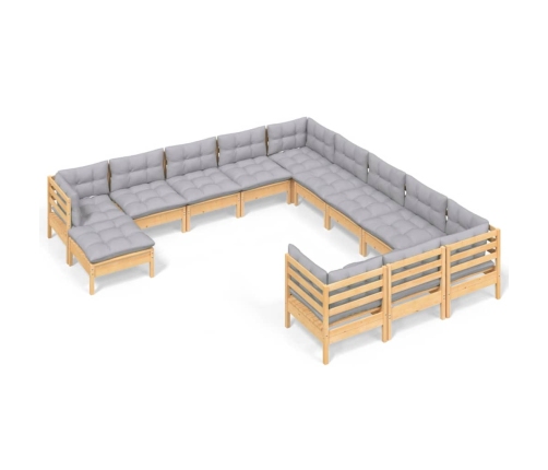 12-Daļīgs Dārza Mēbeļu Komplekts Ar Pelēkiem Matračiem, Priede Vidaxl