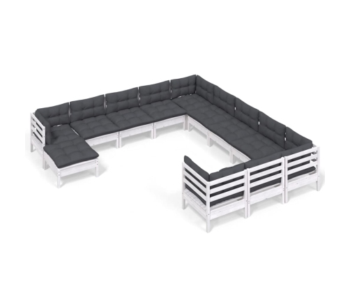 vidaXL 12-daļīgs dārza mēbeļu komplekts ar matračiem, balta priede