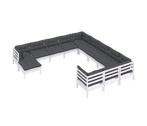 vidaXL 12-daļīgs dārza mēbeļu komplekts ar matračiem, balta priede