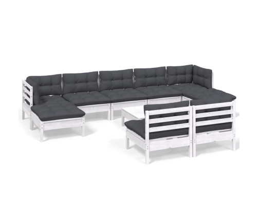 vidaXL 10-daļīgs dārza mēbeļu komplekts ar matračiem, balta priede