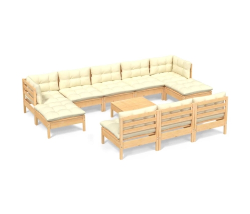 vidaXL 11-daļīgs dārza mēbeļu komplekts ar krēmkrāsas matračiem, koks