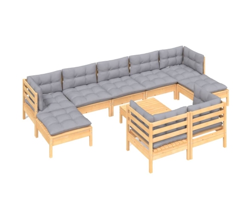 vidaXL 10-daļīgs dārza mēbeļu komplekts ar pelēkiem matračiem, priede