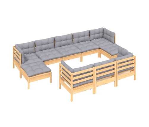 10-Daļīgs Dārza Mēbeļu Komplekts Ar Pelēkiem Matračiem, Priede Vidaxl