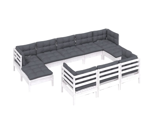 vidaXL 10-daļīgs dārza mēbeļu komplekts ar matračiem, balta priede