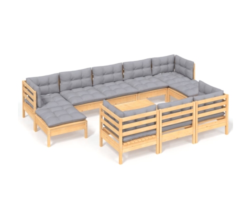 11-Daļīgs Dārza Mēbeļu Komplekts Ar Pelēkiem Matračiem, Priede Vidaxl