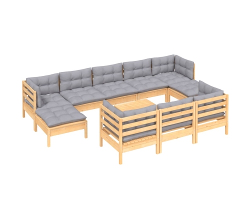 11-Daļīgs Dārza Mēbeļu Komplekts Ar Pelēkiem Matračiem, Priede Vidaxl