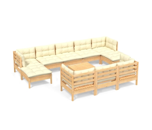 vidaXL 11-daļīgs dārza mēbeļu komplekts ar krēmkrāsas matračiem, koks