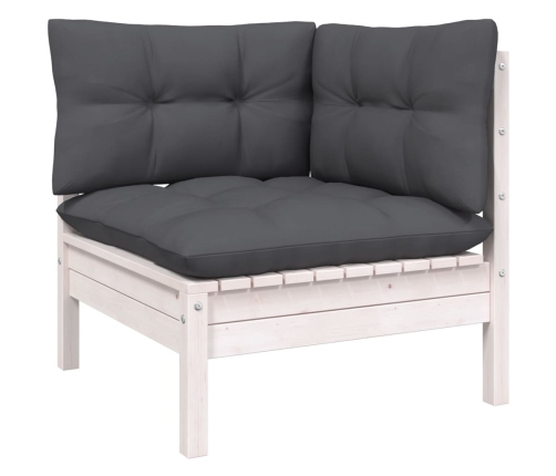 vidaXL 11-daļīgs dārza mēbeļu komplekts ar matračiem, balta priede