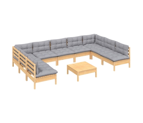 10-Daļīgs Dārza Mēbeļu Komplekts Ar Pelēkiem Matračiem, Priede Vidaxl