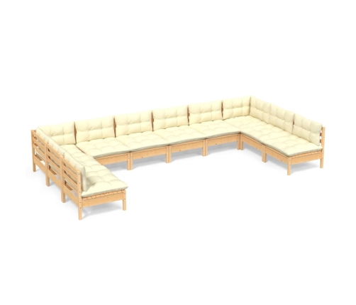 vidaXL 10-daļīgs dārza mēbeļu komplekts ar krēmkrāsas matračiem, koks