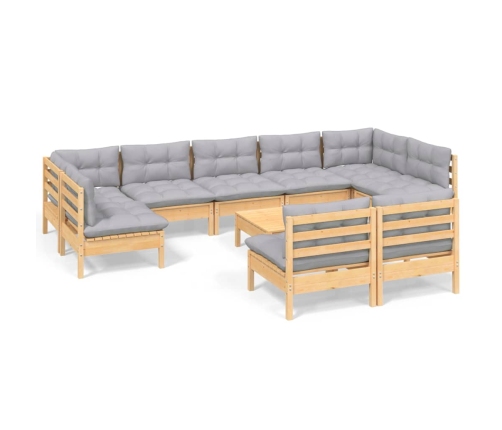 10-Daļīgs Dārza Mēbeļu Komplekts Ar Pelēkiem Matračiem, Priede Vidaxl