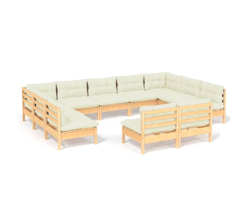 vidaXL 11-daļīgs dārza mēbeļu komplekts ar krēmkrāsas matračiem, koks