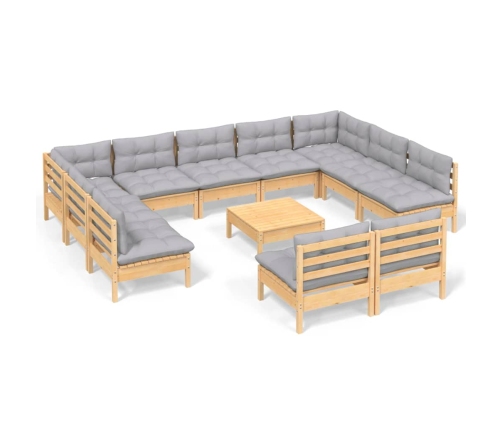 12-Daļīgs Dārza Mēbeļu Komplekts Ar Pelēkiem Matračiem, Priede Vidaxl