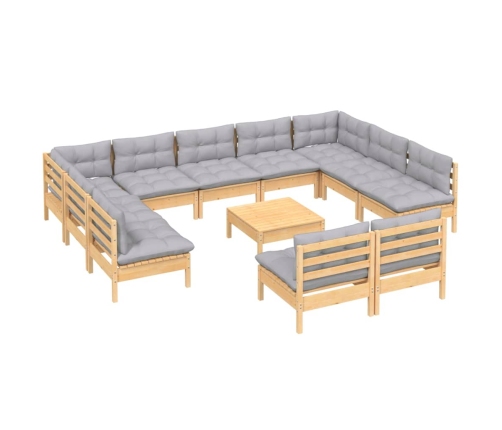 12-Daļīgs Dārza Mēbeļu Komplekts Ar Pelēkiem Matračiem, Priede Vidaxl