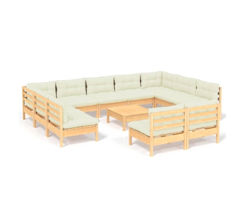 vidaXL 12-daļīgs dārza mēbeļu komplekts ar krēmkrāsas matračiem, koks