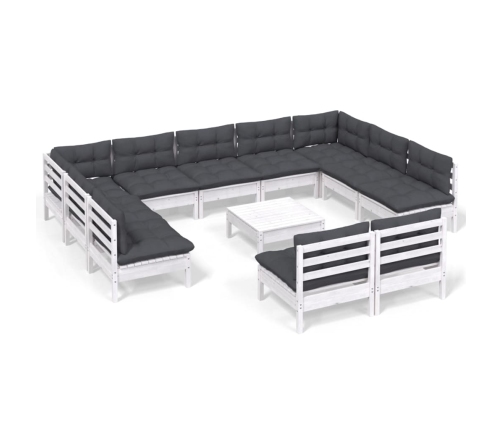 vidaXL 12-daļīgs dārza mēbeļu komplekts ar matračiem, balta priede