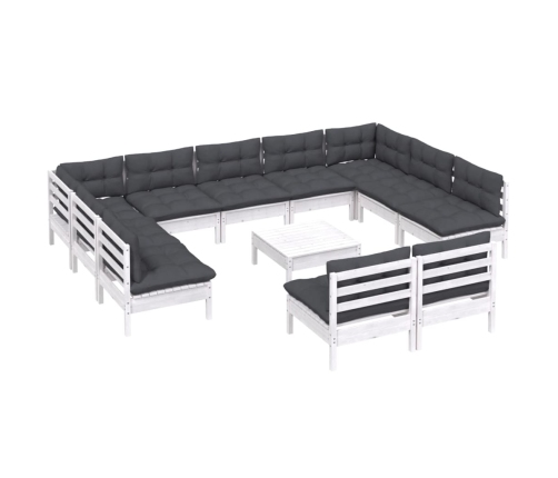 vidaXL 12-daļīgs dārza mēbeļu komplekts ar matračiem, balta priede