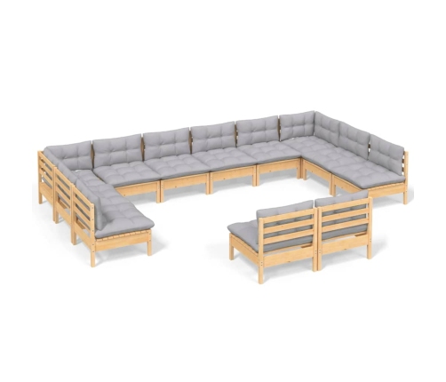 12-Daļīgs Dārza Mēbeļu Komplekts Ar Pelēkiem Matračiem, Priede Vidaxl