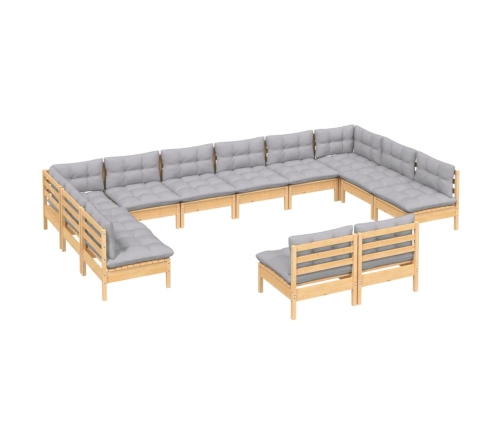 12-Daļīgs Dārza Mēbeļu Komplekts Ar Pelēkiem Matračiem, Priede Vidaxl