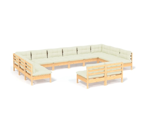 vidaXL 12-daļīgs dārza mēbeļu komplekts ar krēmkrāsas matračiem, koks