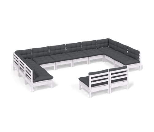 vidaXL 12-daļīgs dārza mēbeļu komplekts ar matračiem, balta priede