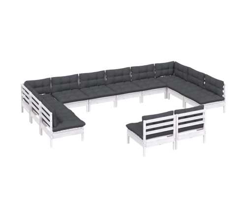 vidaXL 12-daļīgs dārza mēbeļu komplekts ar matračiem, balta priede