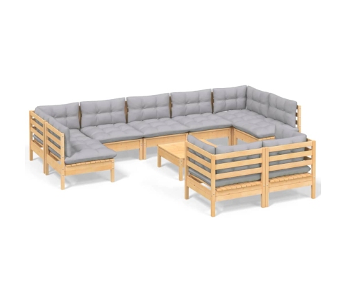 10-Daļīgs Dārza Mēbeļu Komplekts Ar Pelēkiem Matračiem, Priede Vidaxl