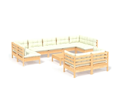 vidaXL 10-daļīgs dārza mēbeļu komplekts ar krēmkrāsas matračiem, koks