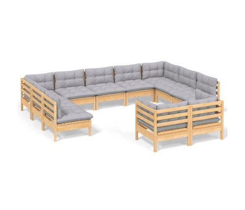 11-Daļīgs Dārza Mēbeļu Komplekts Ar Pelēkiem Matračiem, Priede Vidaxl