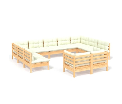 vidaXL 11-daļīgs dārza mēbeļu komplekts ar krēmkrāsas matračiem, koks