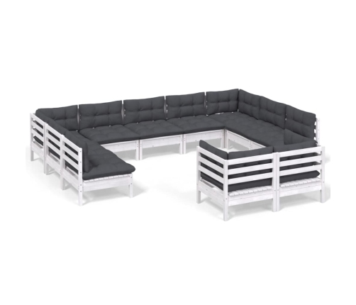 vidaXL 11-daļīgs dārza mēbeļu komplekts ar matračiem, balta priede