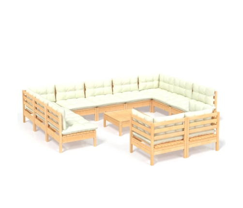 vidaXL 12-daļīgs dārza mēbeļu komplekts ar krēmkrāsas matračiem, koks