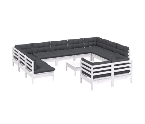 vidaXL 12-daļīgs dārza mēbeļu komplekts ar matračiem, balta priede