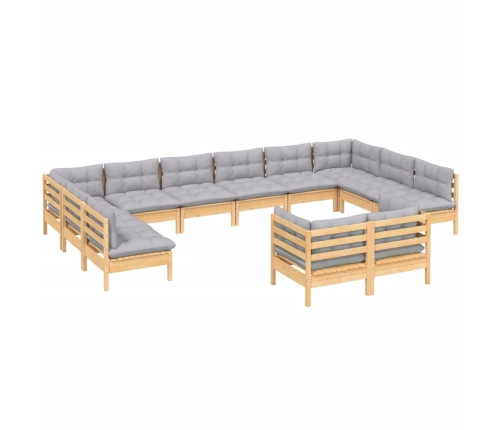 12-Daļīgs Dārza Mēbeļu Komplekts Ar Pelēkiem Matračiem, Priede Vidaxl