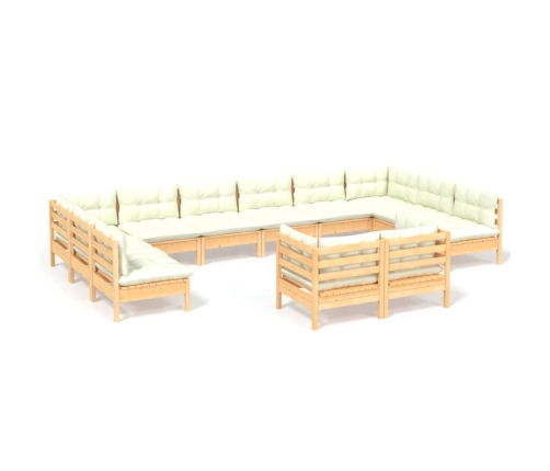 vidaXL 12-daļīgs dārza mēbeļu komplekts ar krēmkrāsas matračiem, koks