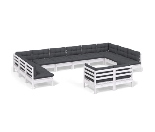 vidaXL 12-daļīgs dārza mēbeļu komplekts ar matračiem, balta priede