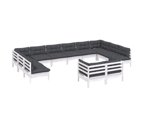 vidaXL 12-daļīgs dārza mēbeļu komplekts ar matračiem, balta priede