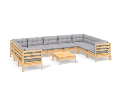 10-Daļīgs Dārza Mēbeļu Komplekts Ar Pelēkiem Matračiem, Priede Vidaxl