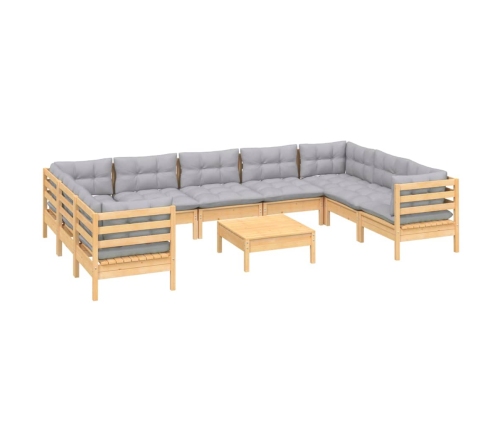 10-Daļīgs Dārza Mēbeļu Komplekts Ar Pelēkiem Matračiem, Priede Vidaxl