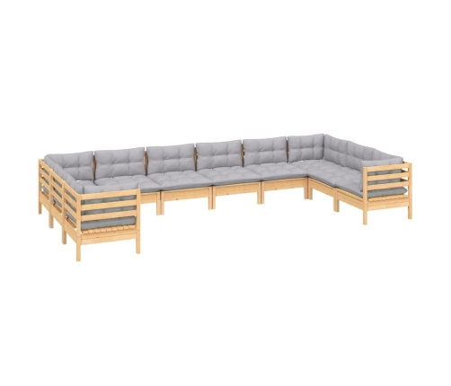 10-Daļīgs Dārza Mēbeļu Komplekts Ar Pelēkiem Matračiem, Priede Vidaxl