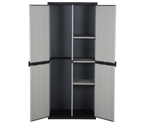 vidaXL dārza skapis, 3 plaukti, pelēks ar melnu, 68x40x168 cm