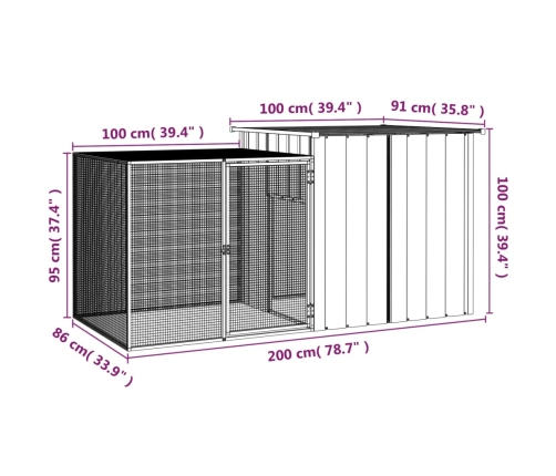 vidaXL vistu būris, pelēks, 200x91x100 cm, cinkots tērauds
