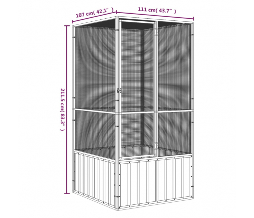 vidaXL putnu būris, pelēks, 111x107x211,5 cm, cinkots tērauds