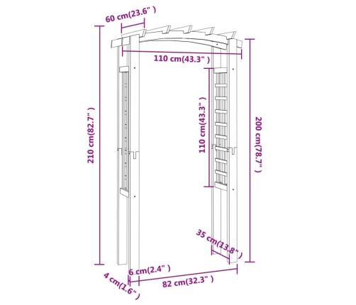 vidaXL arka, 110x60x210 cm, impregnēts priedes masīvkoks