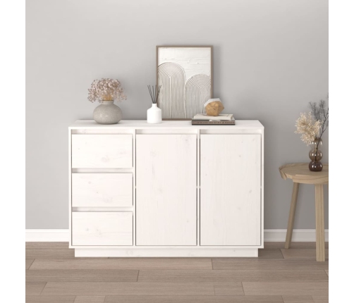 vidaXL kumode, balta, 111x34x75 cm, priedes masīvkoks