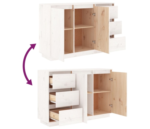 vidaXL kumode, balta, 111x34x75 cm, priedes masīvkoks