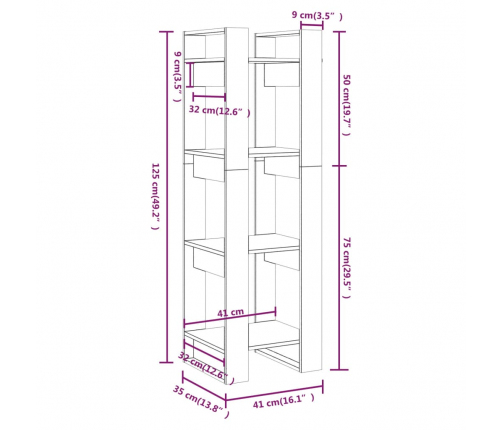 vidaXL grāmatu plaukts, 41x35x125 cm, priedes masīvkoks