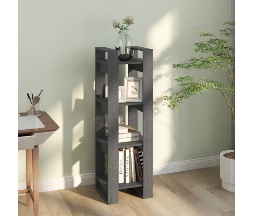 vidaXL grāmatu plaukts, pelēks, 41x35x125 cm, priedes masīvkoks